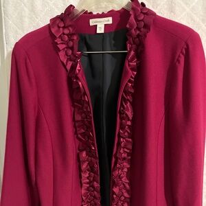 Vintage Coldwater Creek women's red fitted jacket with button and ruffle trim 12